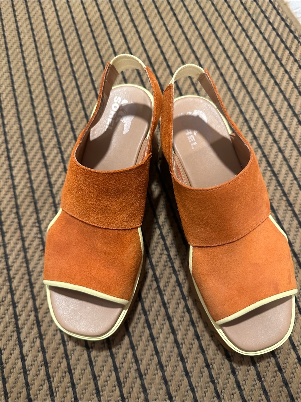 Sorel Orange Suede Slingback Sandals with Cream Trim